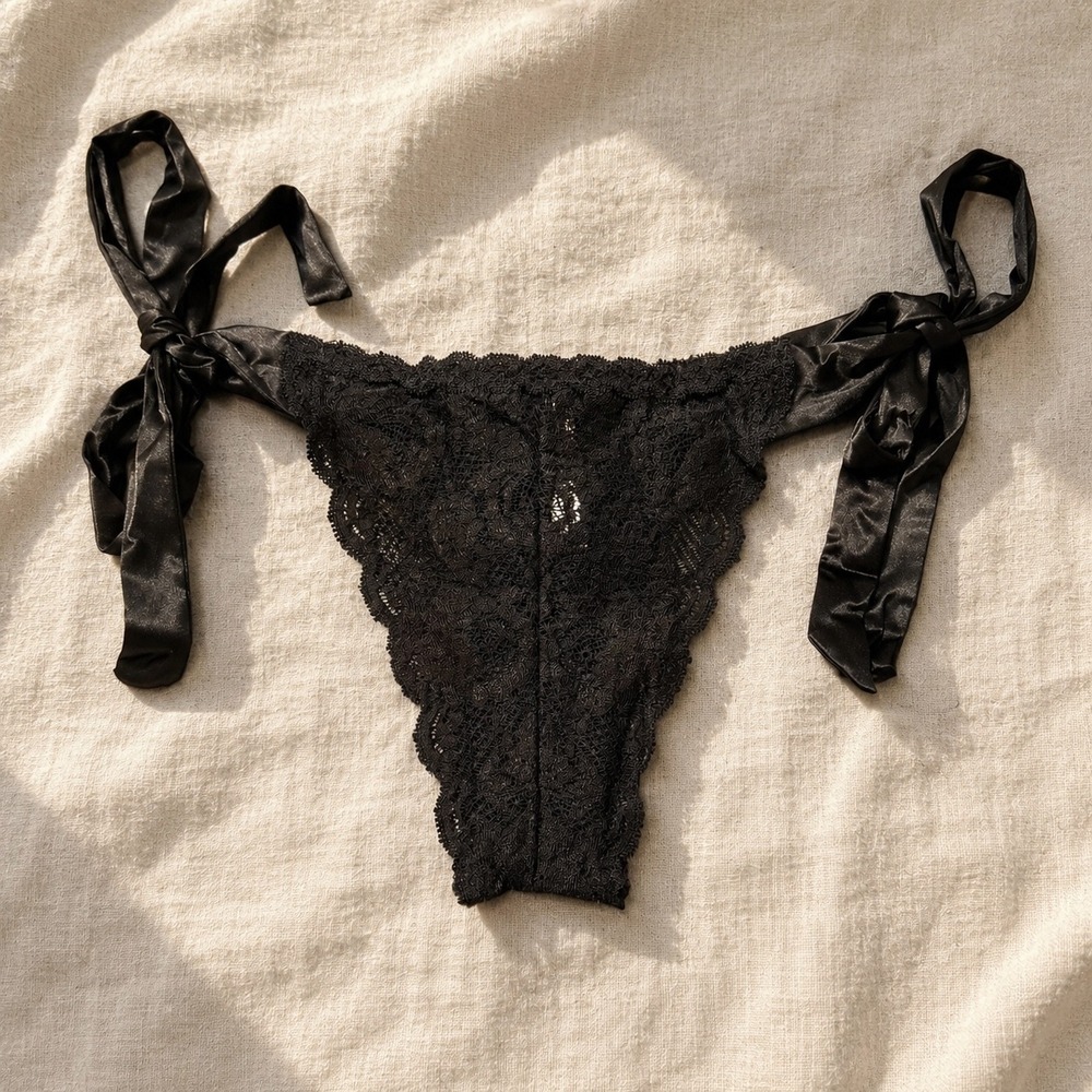 COSABELLA NSN Tie Brazilian Panty Black Lace Satin Bow / SIZE M/L - NWT - Picture 7 of 11